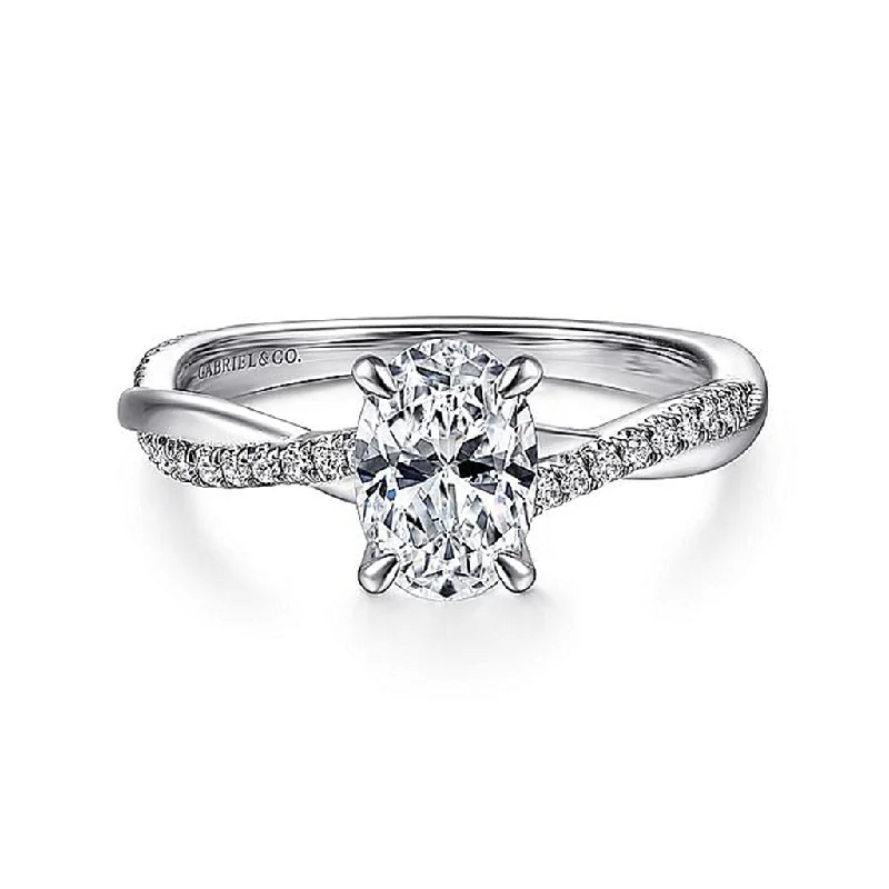 14K White Gold 'Campana' Oval Twist Diamond Engagement Ring