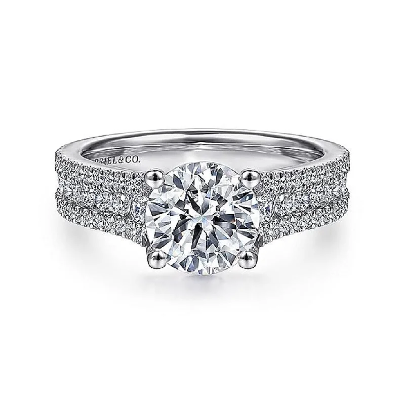 14K White Gold 'Carver' Wide Band Round Diamond Engagement Ring