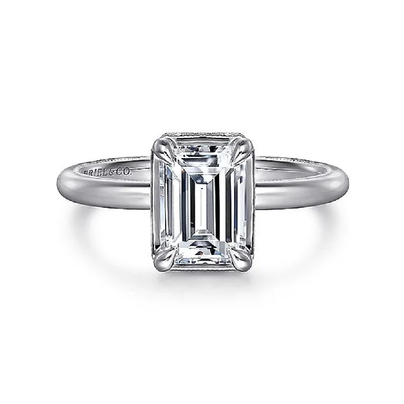 14K White Gold 'Catallina' Halo Emerald Cut Diamond Engagement Ring