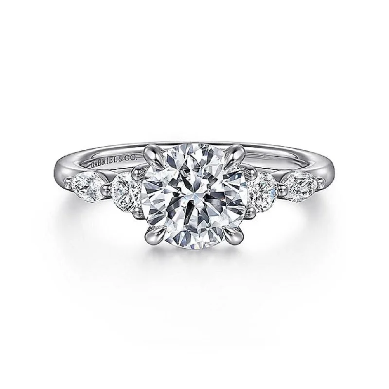 14K White Gold 'Cian' Classic Five Stone Round Diamond Engagement Ring