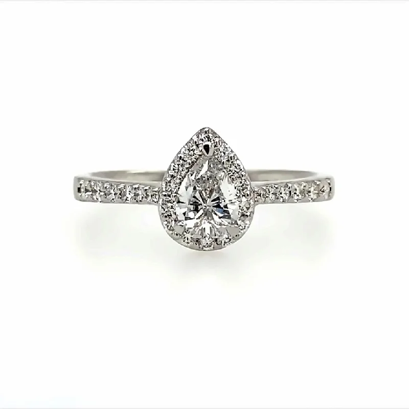 14K White Gold 0.41Ct Pear Diamond Halo Engagement Ring