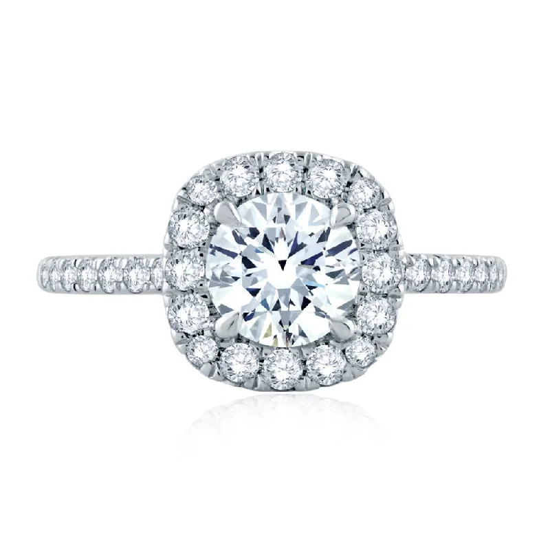 14K White Gold Cushion Halo Engagement Ring