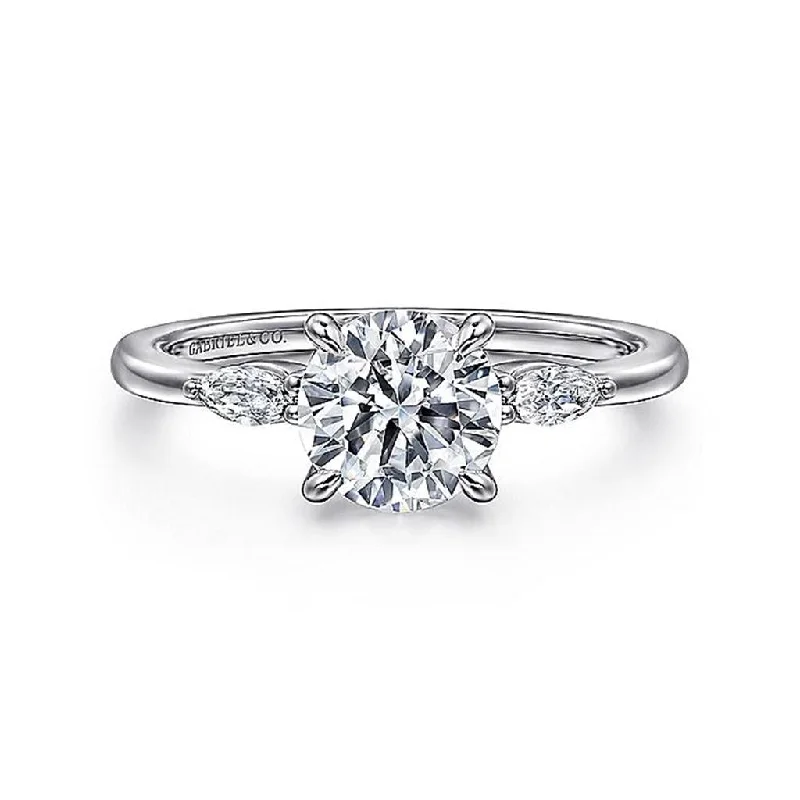 14K White Gold 'Dela' Three Stone Round Diamond Engagement Ring