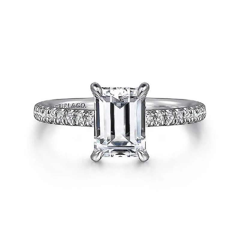 14K White Gold 'Franka' Classic Emerald Cut Diamond Engagement Ring