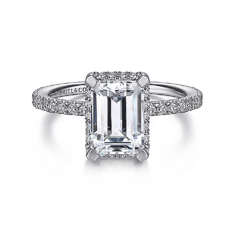 14K White Gold 'Hart' Hidden Halo Emerald Cut Diamond Engagement Ring