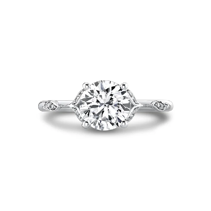 14K White Gold 'Lotus' Split Shank Round Diamond Engagement Ring