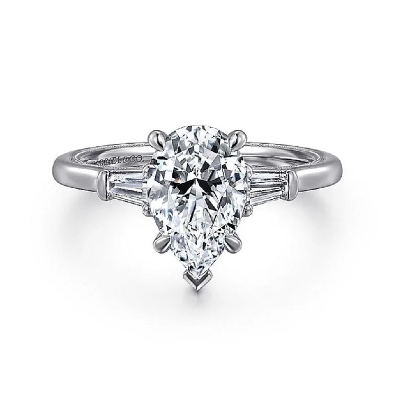 14K White Gold 'Louann' Three Stone Pear Diamond Engagement Ring