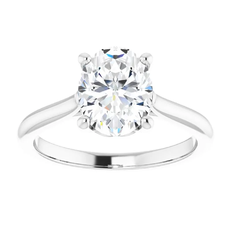 14K White Gold Oval Center Solitaire Engagement Ring