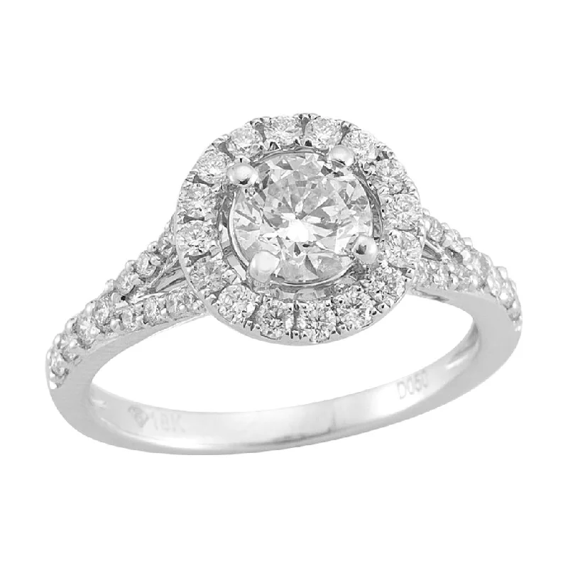 14K White Gold 0.41Ct Round Diamond Split Shank Halo Engagement Ring