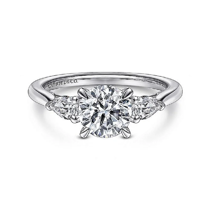 14K White Gold 'Sunday' Three Stone Round Diamond Engagement Ring