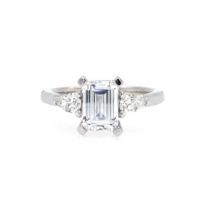 14K White Gold 'Sunday' Three Stone Emerald Cut Diamond Engagement Ring