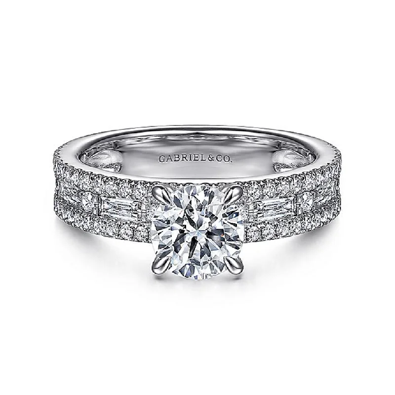 14K White Gold 'Uliana' Wide Band Round Diamond Engagement Ring