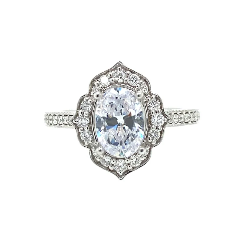 14K White Gold Vintage Inspired Diamond Engagement Ring