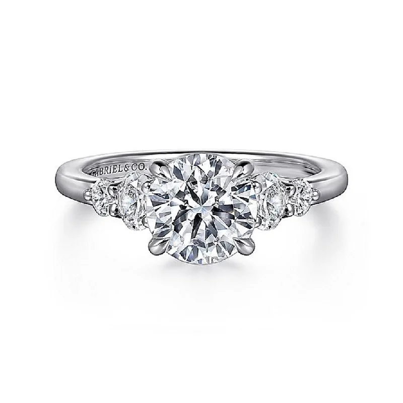 14K White Gold 'Wave' Five Stone Round Diamond Engagement Ring