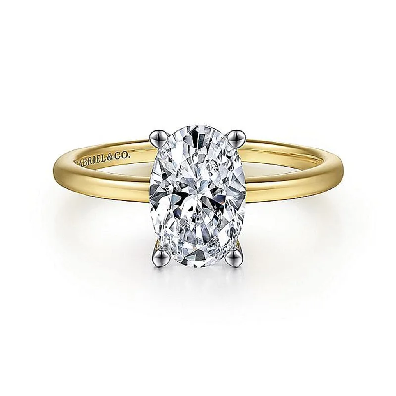 14K Yellow And White Gold 'Evalia' Oval Center Solitaire Engagement Ring