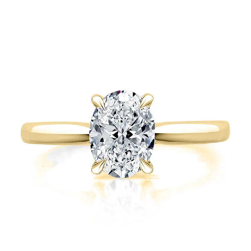 14K Yellow And White Gold Solitaire Diamond Engagement Ring With Peek-A-Boo Diamonds