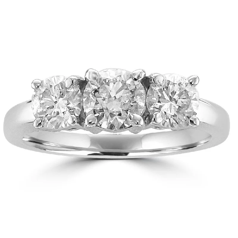 14KT White Gold 1 1/2 CTW Diamond 3 Stone Ring