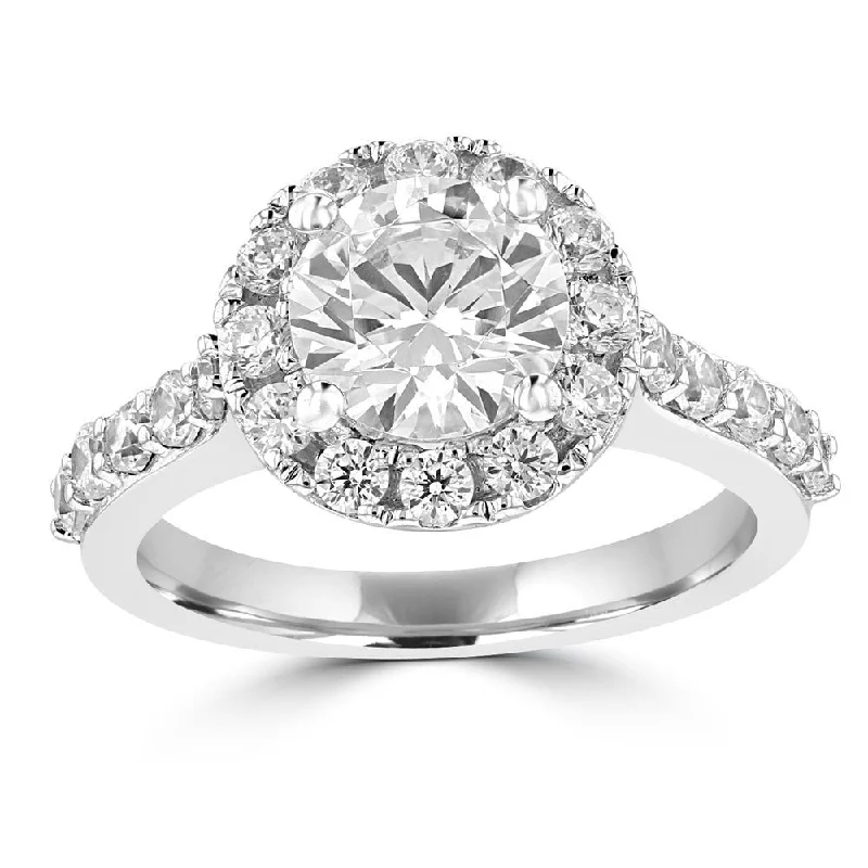 14KT WHITE GOLD 1.70 CTW ROUND DIAMOND ACCENT HALO RING