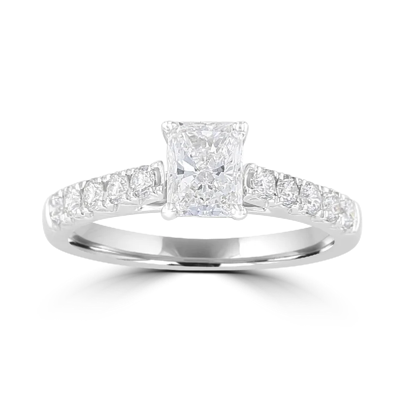 14KT White Gold 1 CTW Radiant Diamond Cathedral Ring