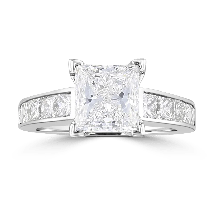 14KT White Gold 3.56 CTW Princess Cut Diamond Channel Set Ring