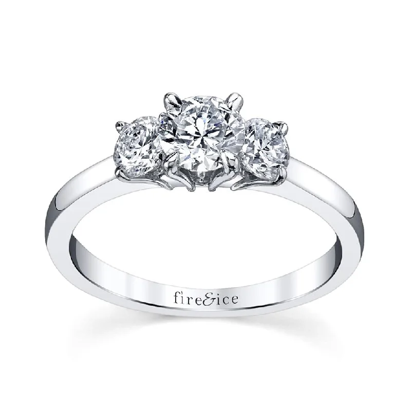 18K White Gold 'Fire & Ice' 1.01Ct Round Diamond Three Stone Engagement Ring