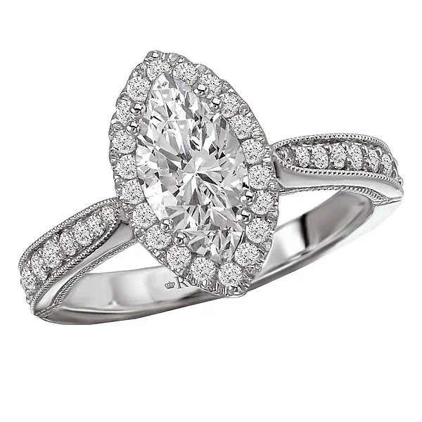 14KT WHITE GOLD 1.33 CTW DIAMOND MARQUISE HALO MILGRAIN RING