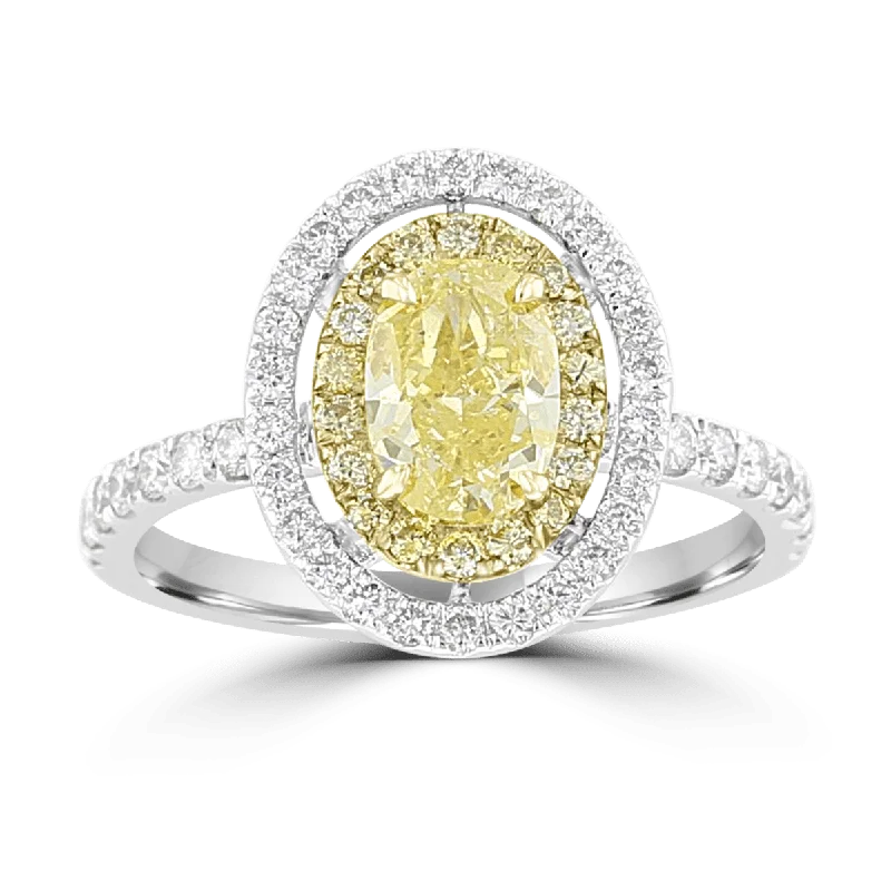 18KT WHITE GOLD 1.60 CTW YELLOW DIAMOND OVAL HALO RING