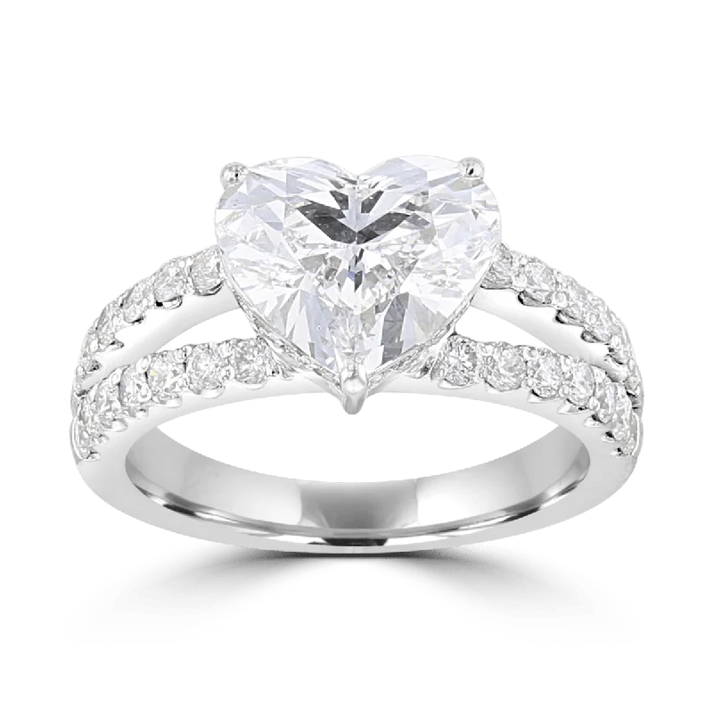 18KT White Gold 3.84 CTW Diamond Split Shank Hidden Halo Ring