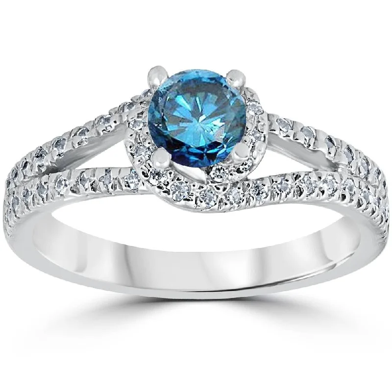 1ct Blue Diamond Twist Engagement Ring White Gold