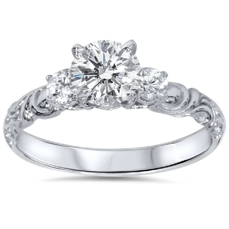 3/4ct Vintage 3 Stone Diamond Engagement Ring White Gold