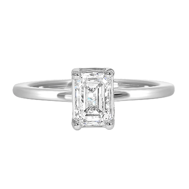 Art Deco Inspired Lab-Created Emerald Cut Diamond Engagement Ring in White Gold, 1.10 cttw