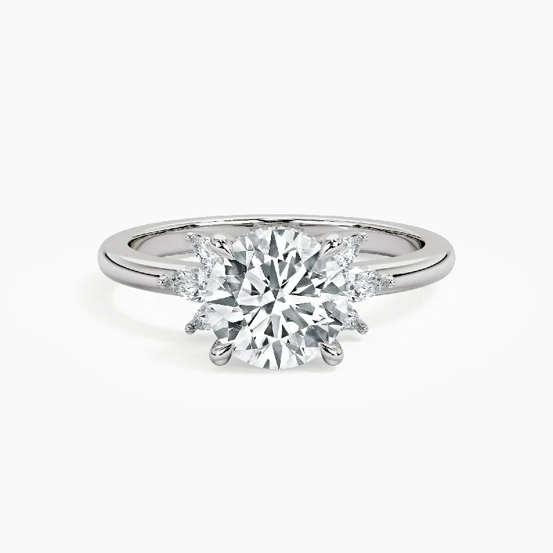 Auriya 14kt White Gold Lab Grown Round Diamond Engagement Ring with Half Sunburst Marquise Accents (F-G, VS)