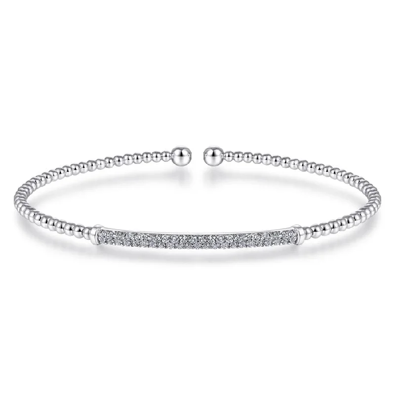 Bujukan Bead Diamond Bar Cuff in White Gold