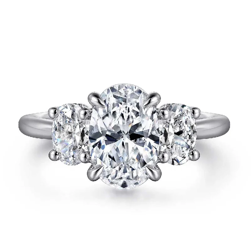 Charisa Oval Diamond Engagement Ring with Hidden Halo and Side Diamonds in White Gold