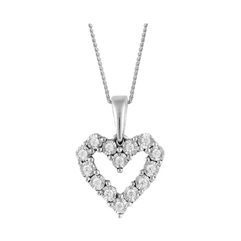 Charming White Gold Illusion Set Diamond Heart Shaped Pendant Necklace, 0.10 cttw