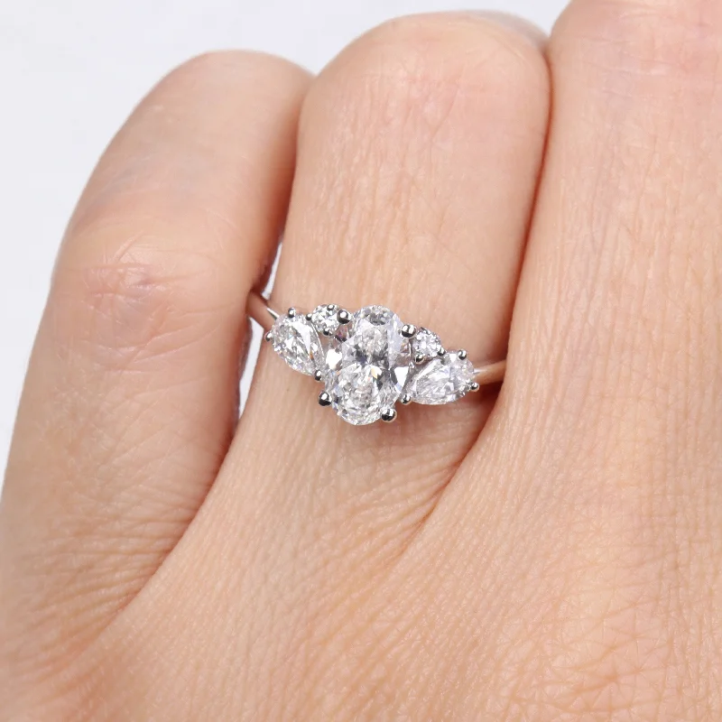 Created Forever 1 1/2ct TDW Oval and Pear Lab-Grown Diamond Engagement Ring in 14k White Gold