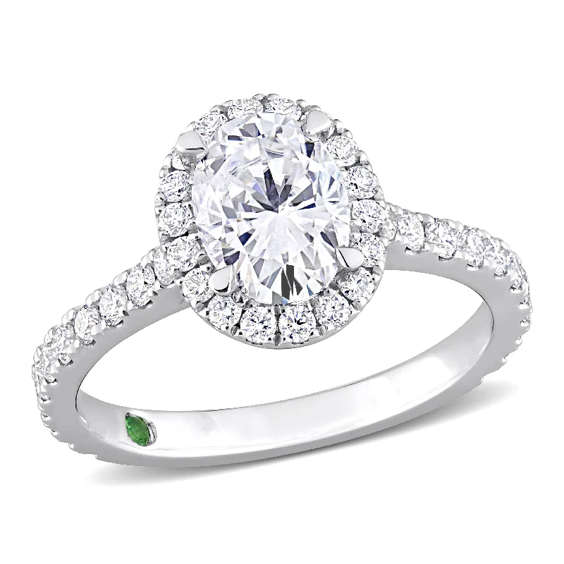 Created Forever 2ct TDW Oval-Cut Lab-Grown Diamond with Tsavorite Accent Halo Engagement Ring in 14k White Gold