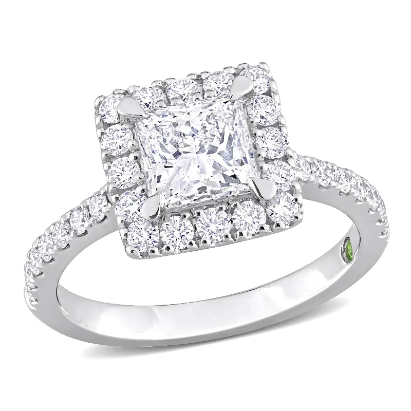 Created Forever 2ct TDW Princess-Cut Lab-Grown Diamond Halo Engagement Ring 14k White Gold