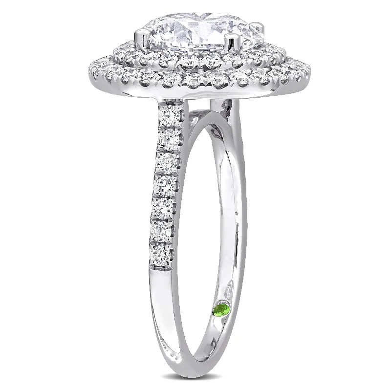 Created Forever 3 7/8ct TDW Lab-Grown Diamond and Tsavorite Accent Halo Ring in 14k White Gold