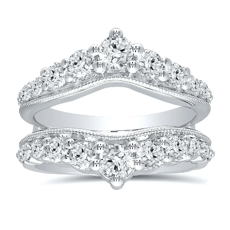 Diamond Tiara Engagement Ring Guard in 14k White Gold, 1.50cttw