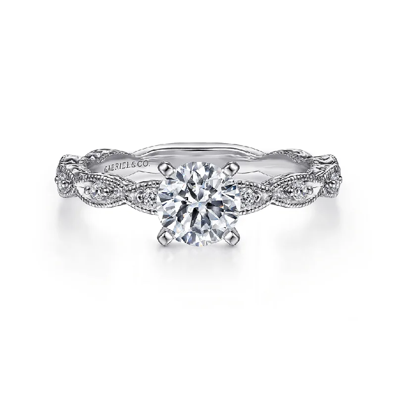 14K White Gold 'Sadie' Vintage Inspired Round Diamond Engagement Ring