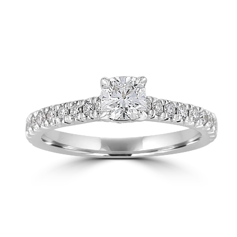 JULEVE 14KT WHITE GOLD 1.00 CTW CUSHION DIAMOND HIDDEN HALO RING