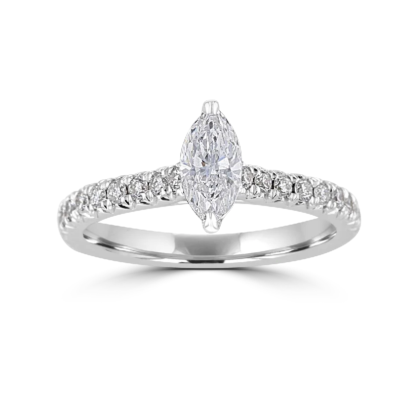 JULEVE 14KT WHITE GOLD 1.00 CTW MARQUISE DIAMOND HIDDEN HALO RING