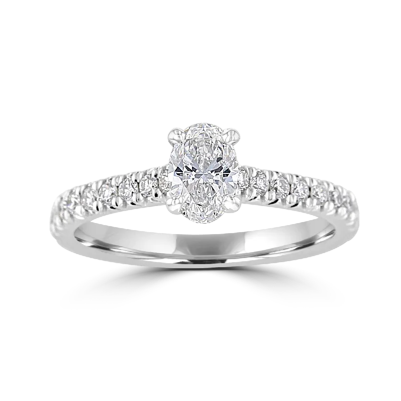 JULEVE 14KT WHITE GOLD 1.00 CTW OVAL DIAMOND HIDDEN HALO RING