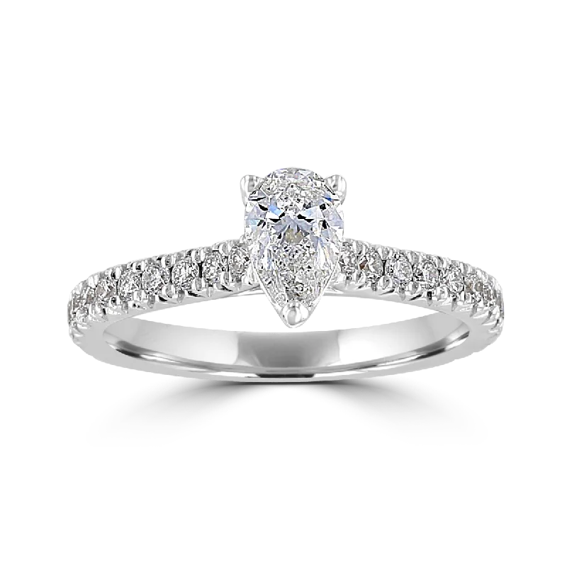 JULEVE 14KT WHITE GOLD 1.00 CTW PEAR DIAMOND HIDDEN HALO RING