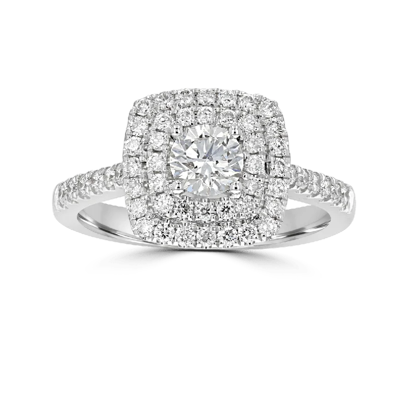 JULEVE 14KT WHITE GOLD 0.80 CTW DIAMOND DOUBLE SQUARE HALO RING