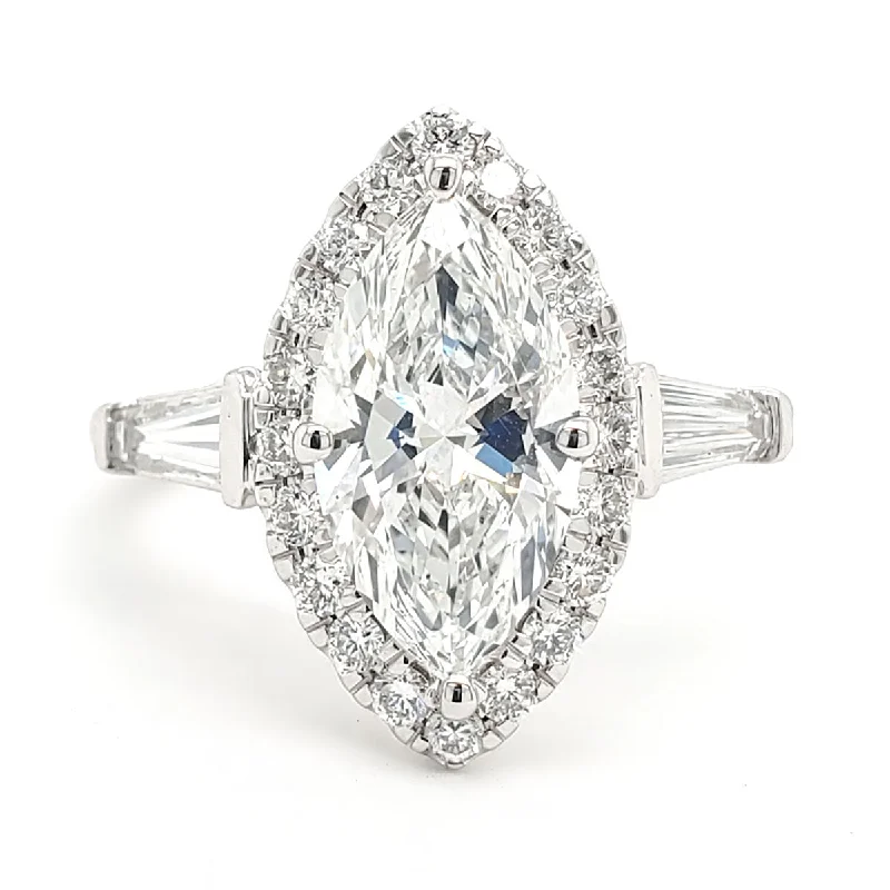 Marquise Cut Halo Lab-Created Diamond Engagement Ring in White Gold, 3.04 cttw