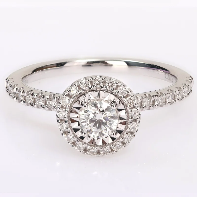 Miadora 1/2ct TDW Diamond Halo Engagement Ring in 18k White Gold