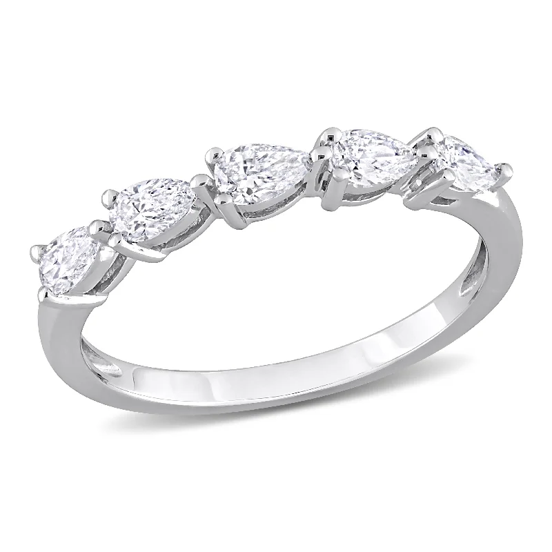 Miadora 1/2ct TDW Pear Shape Diamond Semi-Eternity Ring in 14k White Gold