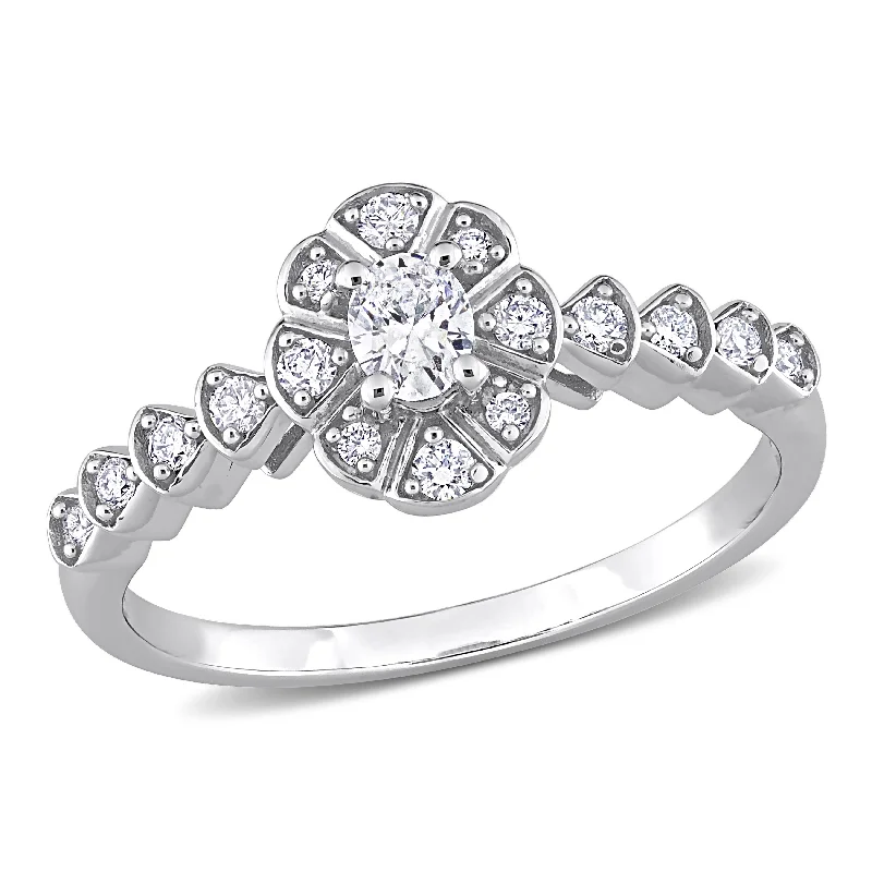 Miadora 1/3ct TDW Oval-cut Diamond Floral Engagement Ring in 14k White Gold